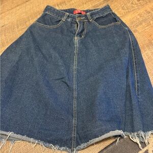 Denim A-Line Skirt with Frayed Hem